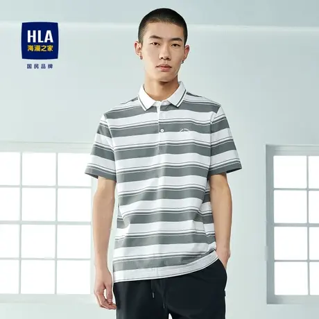 HLA/海澜之家横条纹短袖Polo2023春夏新款舒适透气绣花翻领短t男商品大图