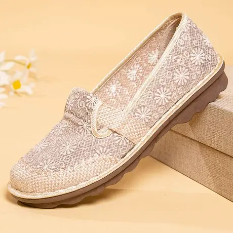 夏季老北京布鞋女网鞋镂空透气老人妈妈鞋防滑软底奶奶鞋网眼凉鞋商品大图