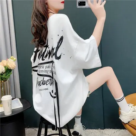 设计感T恤女宽松超火短袖2023年新款网红ins潮印花中长款半袖上衣图片