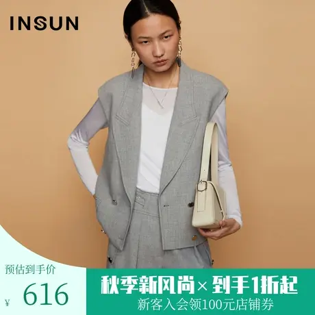 恩裳春秋季设计师联名款都市摩登绵羊毛西装领马甲背心上衣图片