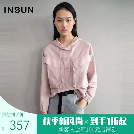 恩裳商场同款春季简约时尚薄款宽松短款棉质连帽卫衣女潮图片