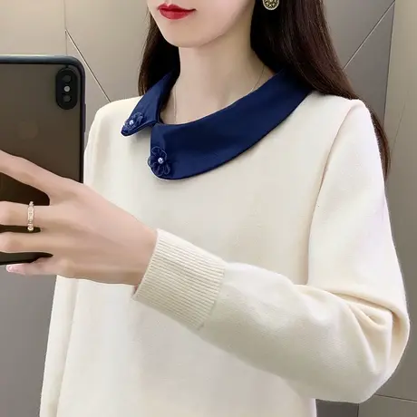 娃娃领长袖针织打底衫显瘦百搭外穿设计感小众2023年秋季毛衣时尚商品大图