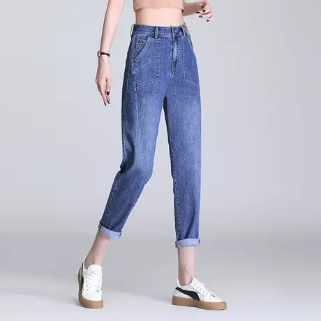 春秋休闲牛仔裤女2023新款宽松高腰哈伦裤显瘦时尚九分老爹萝卜裤图片
