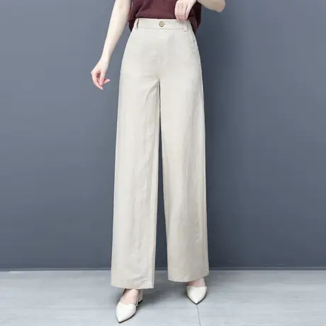 棉麻阔腿裤女垂感秋季2022新款小个子时尚八九分宽松休闲亚麻女裤商品大图