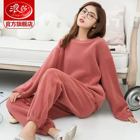 浪莎睡衣女款秋冬季长袖珊瑚绒加绒加厚可爱奥粒绒法兰绒家居服KF图片