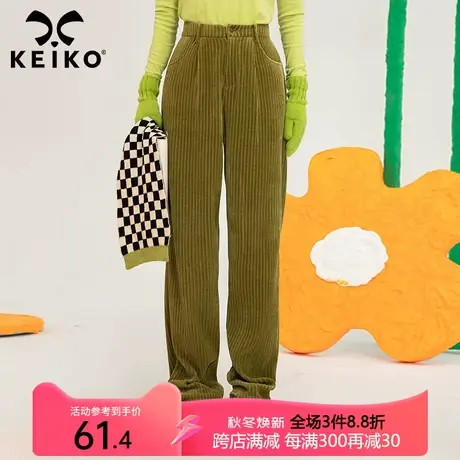 复古军绿色雪尼尔阔腿裤春秋灯芯绒拖地裤条绒显瘦直筒长裤子商品大图