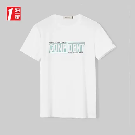 海一家清新字母印花短T新款日常休闲舒适透气短袖T恤男商品大图