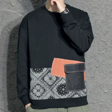 奕飏原创2022年秋冬男士流行圆领卫衣民族风印花上衣基础潮牌外套图片