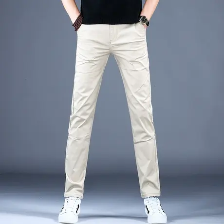 2023新款休闲牛仔裤男款卡其色精致修身小直筒百搭四季潮牌裤子男商品大图
