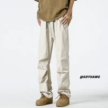 防晒冰丝速干降落伞裤子男夏季薄款宽松直筒高街潮牌工装休闲长裤商品大图