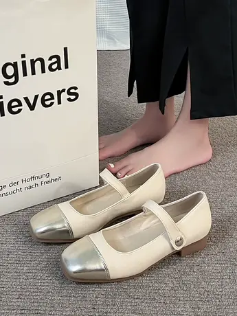 小香风复古单鞋女平底2023春秋新款皮面方头低跟法式芭蕾玛丽珍鞋商品大图