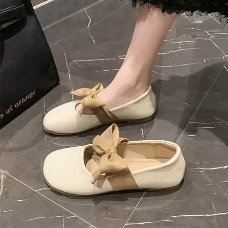 温柔风蝴蝶结晚晚鞋女2023年秋季新款平底软底小皮鞋小众设计单鞋商品大图