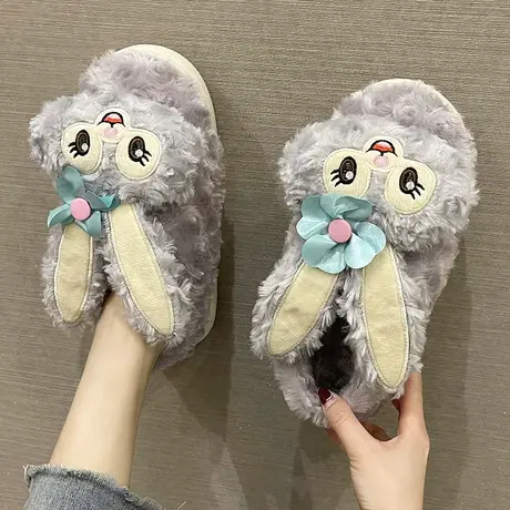 可爱棉拖鞋女冬季外穿卡通兔子厚底防滑毛绒保暖室内家居包跟棉鞋商品大图