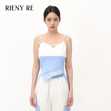 RIENYRE背心女春秋外穿设计感收腰显瘦不对称双色拼接吊带上衣女图片