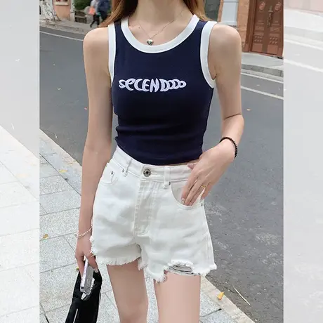 法式别致撞色小吊带背心女内搭夏季新款打底衫外穿无袖短款上衣服图片