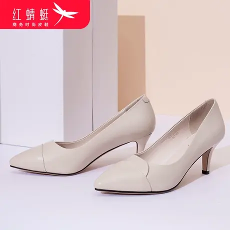 红蜻蜓2023春夏真皮女鞋高跟鞋女细跟尖头气质礼仪旗袍走秀小皮鞋商品大图