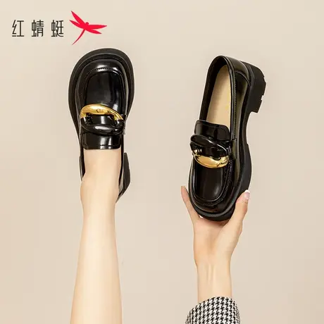 红蜻蜓法式乐福鞋女2023春夏新款厚底漆皮软底单鞋百搭黑色小皮鞋商品大图
