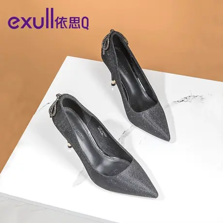 依思q高跟鞋女春秋季新款中跟粗跟单鞋韩版百搭红色婚鞋子新娘鞋商品大图