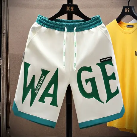 工装短裤男夏季薄款宽松设计感印花休闲五分中裤潮流百搭运动卫裤商品大图