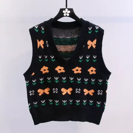 复古提花针织马甲女秋冬2023新款宽松短款小个子减龄无袖毛衣背心图片