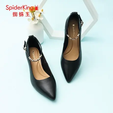 SPIDER KING/蜘蛛王高跟鞋女真皮2025春商场新款一字扣通勤鞋粗跟图片