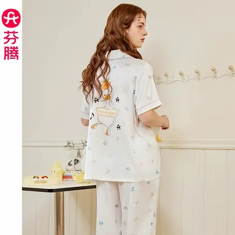 芬腾睡衣女夏季冰丝短袖开衫套装甜美女款休闲宽松薄款大码家居服商品大图