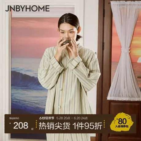 JNBYHOME江南布衣长袖纯棉翻领灯芯绒女士家居服复古条纹睡衣情侣商品大图