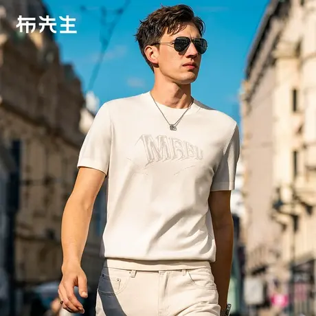 MrBu布先生圆领短袖羊毛t恤2025春字母提花澳洲羊毛衫男款PT15620图片