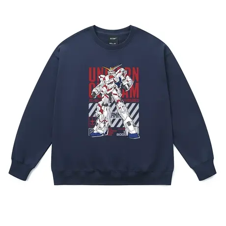 青少年圆领卫衣男日系复古高达机动战士动漫大码秋冬落肩长款衣服商品大图