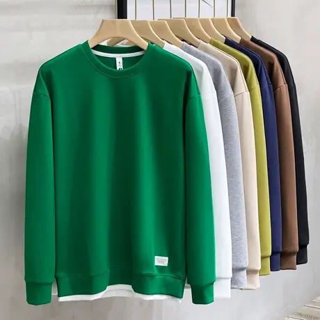 肌理男士假两件休闲卫衣秋季套头圆领衣服运动长袖潮流T恤上衣商品大图