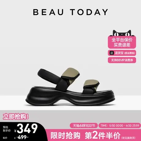 BeauToday时装凉鞋女夏季新款BT一字带凉鞋女外穿罗马凉鞋女厚底商品大图