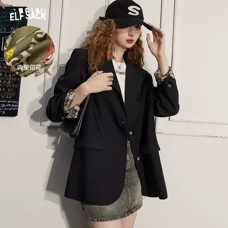妖精的口袋休闲西装外套女2023秋季新款设计感薄款气质长款小西服图片