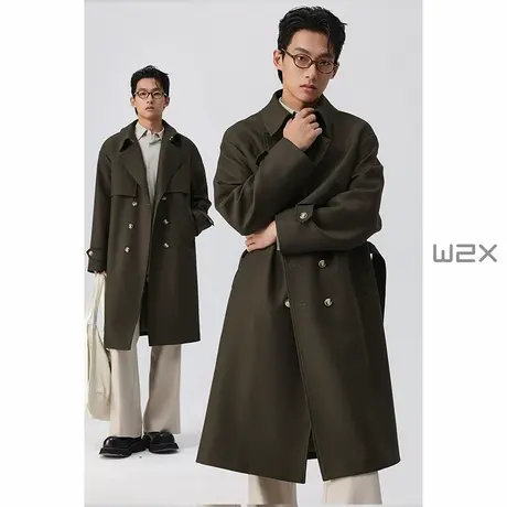 w2x2025春秋季新款双排扣风衣男中长宽松系带外套设计感上衣商品大图
