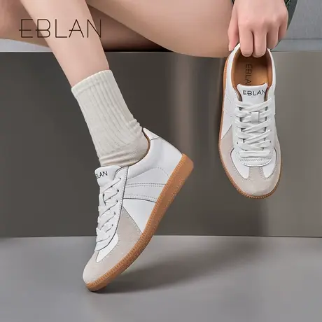 EBLAN/伊伴复古德训鞋2025年春季新款百搭拼色休闲运动鞋圆头女鞋图片