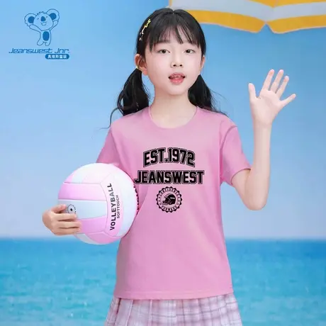 XK真维斯童2025夏季新款男女童同款圆领短袖T恤印花上衣图片