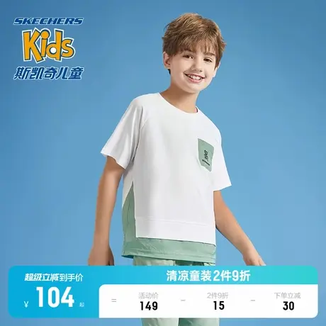 Skechers斯凯奇童装男童针织短袖T恤衫儿童夏季户外运动休闲上衣商品大图