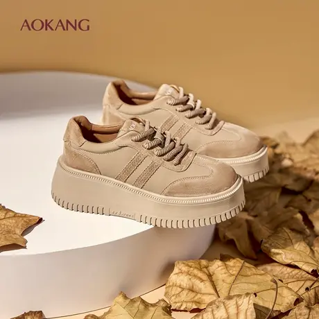 奥康 女鞋2025春秋新款厚底小个子松糕底运动休闲板鞋图片