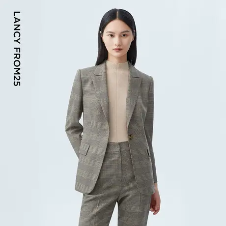 LANCY/朗姿女装2023秋季新款羊毛西装外套女格纹通勤职业西服上衣图片