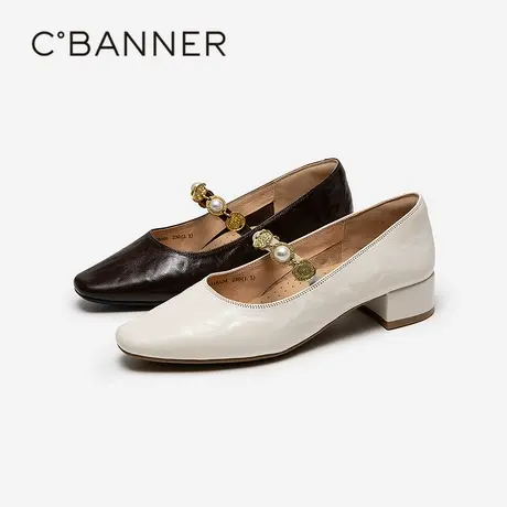 千百度手抓皮中跟玛丽珍鞋女百搭气质新款羊皮小香风法式浅口单鞋商品大图