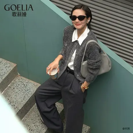 【柳哥严选】歌莉娅秋季外套女新款小香风好看花纱针织短款开衫商品大图