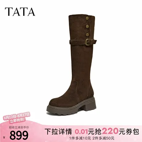 TATA他她长靴2025冬牛皮百搭女鞋复古长筒靴高筒西部靴子JXH01DC5商品大图