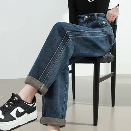复古卷边哈伦牛仔裤女2025年春秋新款高腰宽松显瘦直筒萝卜老爹裤商品大图
