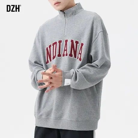 男生灰色半拉链高领卫衣男春秋季潮牌宽松长袖上衣无帽2023新款潮商品大图