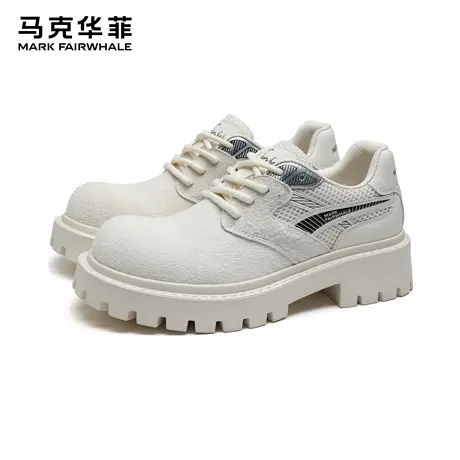 马克华菲男鞋2025新款秋季白色厚底增高皮鞋高级休闲低帮德比鞋男商品大图