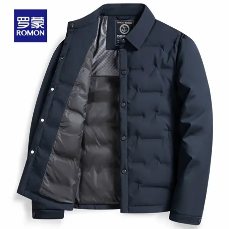 罗蒙男士纯色翻领短款羽绒服2025冬季新款轻暖蓬松百搭休闲外套男商品大图