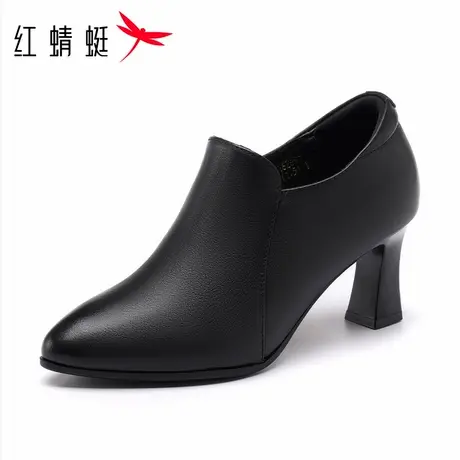 红蜻蜓2026春季新款女靴踝靴头层牛皮尖头久站不累高跟皮鞋通勤软图片