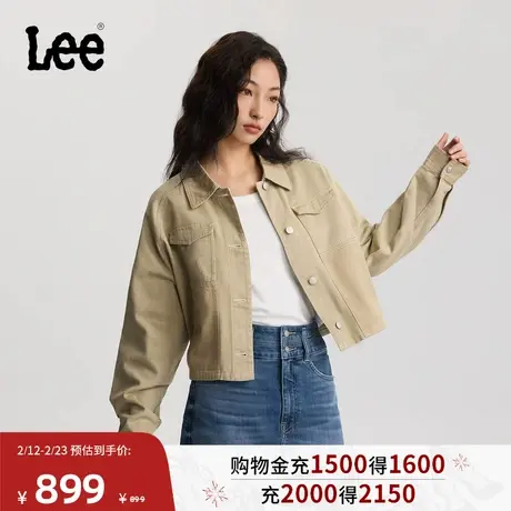 Lee商场同款26年春夏新品宽松版翻领卡其色女短款工装夹克外套潮图片