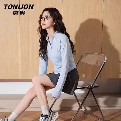 唐狮官方半拉链长袖t恤女2026新款春季速干修身运动衫短款上衣VC图片