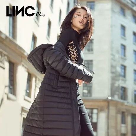 LINC金羽杰羽绒服女新款修身连帽轻薄中长款反羽绒服女装8323395商品大图