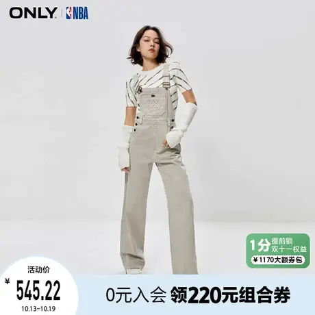 【买5免1】ONLY奥莱秋季新款NBA联名款直筒显瘦背带牛仔裤女商品大图